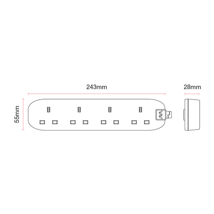 Masterplug 4 Socket 5m 13A Extension Lead White - westbasedirect.com