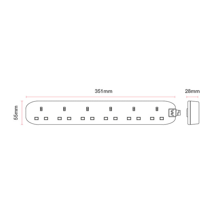 Masterplug 6 Socket 2m 13A Extension Lead White - westbasedirect.com