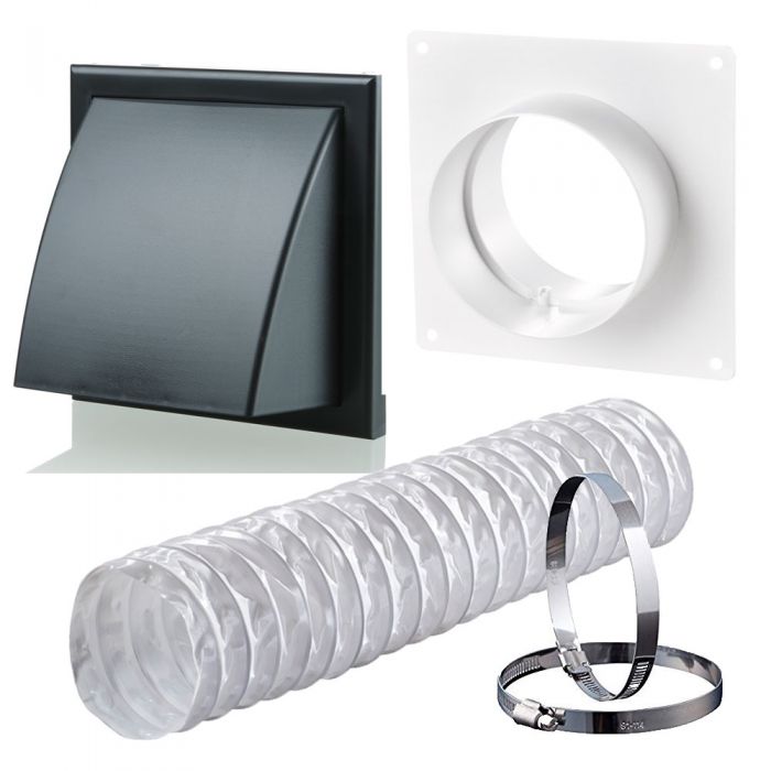 Blauberg DK-100-PVC-BLK Ventilation PVC Flexible Duct Cowled Wall Kit 4" 100mm Black - westbasedirect.com