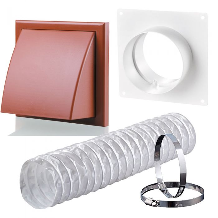 Blauberg DK-125-PVC-TER Ventilation PVC Flexible Duct Cowled Wall Kit 5" 125mm Terracotta - westbasedirect.com