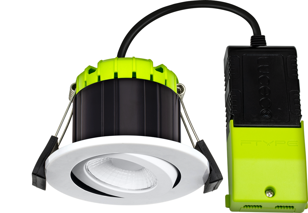 Luceco FType Compact Adjustable 6W 3000K IP65 Fire Rated Downlight - White - westbasedirect.com