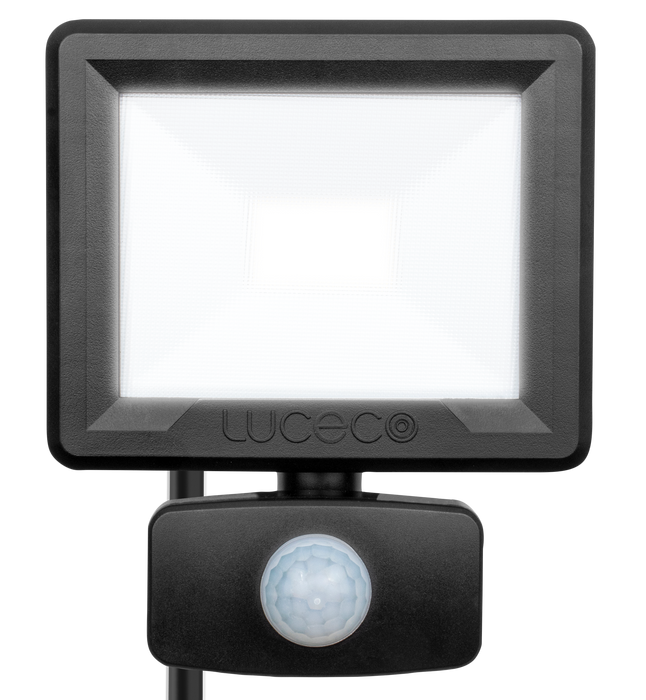 Luceco 30W 2400lm 4000K IP65 ECO Slimline PIR Floodlight Black - westbasedirect.com