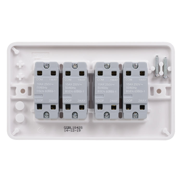 Schneider Electric GGBL1042S Lisse White Moulded 10AX 4G 2-Way Plate Switch (Display Packaged) - westbasedirect.com