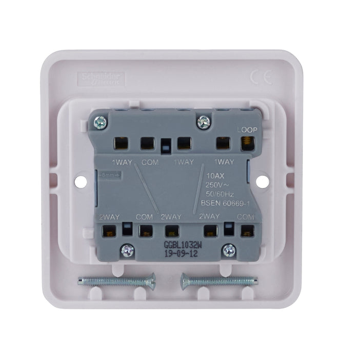 Schneider Electric GGBL1032W Lisse White Moulded 10AX 3G 2-Way Wide Rocker Switch - westbasedirect.com