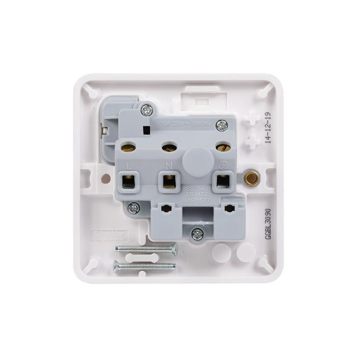 Schneider Electric GGBL3090S Lisse White Moulded 15A 1G Round Pin Switched Socket (Display Packaged) - westbasedirect.com