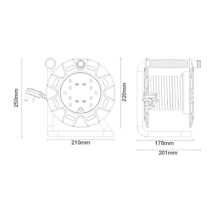 Masterplug 4 Socket 30m 13A Medium Open Reel - Blue - westbasedirect.com