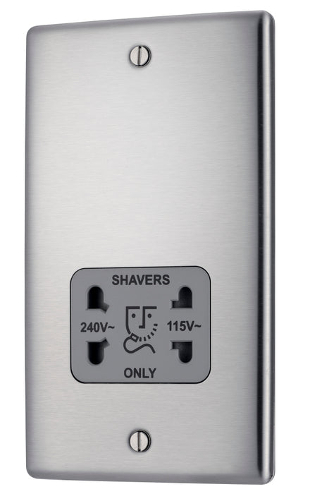 BG NBS20G Nexus Metal Dual Voltage Shaver Socket - Grey Insert - Brushed Steel - westbasedirect.com