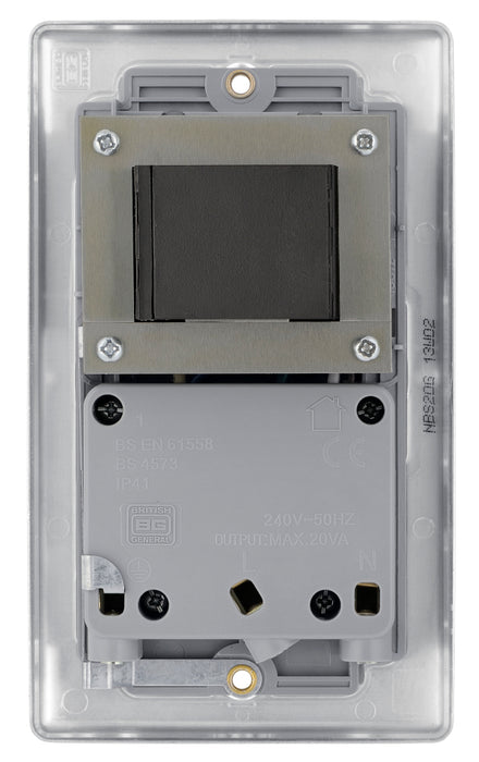 BG NBS20G Nexus Metal Dual Voltage Shaver Socket - Grey Insert - Brushed Steel - westbasedirect.com
