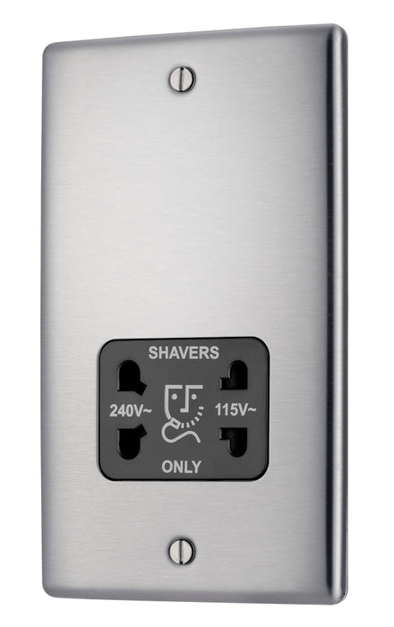 BG NBS20B Nexus Metal Dual Voltage Shaver Socket/Black - Brushed Steel - westbasedirect.com