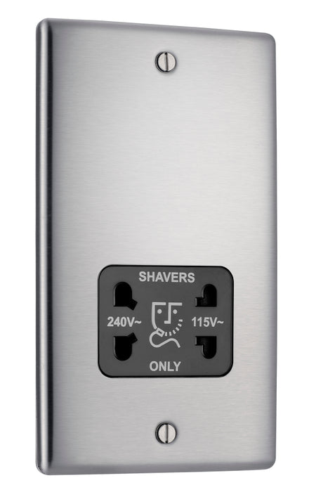 BG NBS20B Nexus Metal Dual Voltage Shaver Socket/Black - Brushed Steel - westbasedirect.com