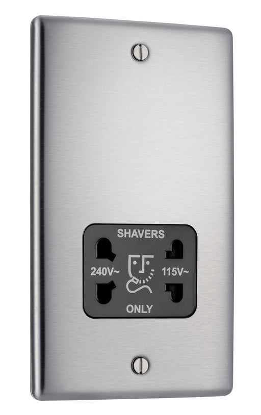 BG NBS20B Nexus Metal Dual Voltage Shaver Socket/Black - Brushed Steel - westbasedirect.com
