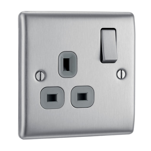 BG NBS21G Nexus Metal Single Socket 13A - Grey Insert - Brushed Steel - westbasedirect.com