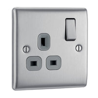 BG NBS21Gx10 Nexus Metal Single Socket 13A - Grey Insert - Brushed Steel (10 Pack)