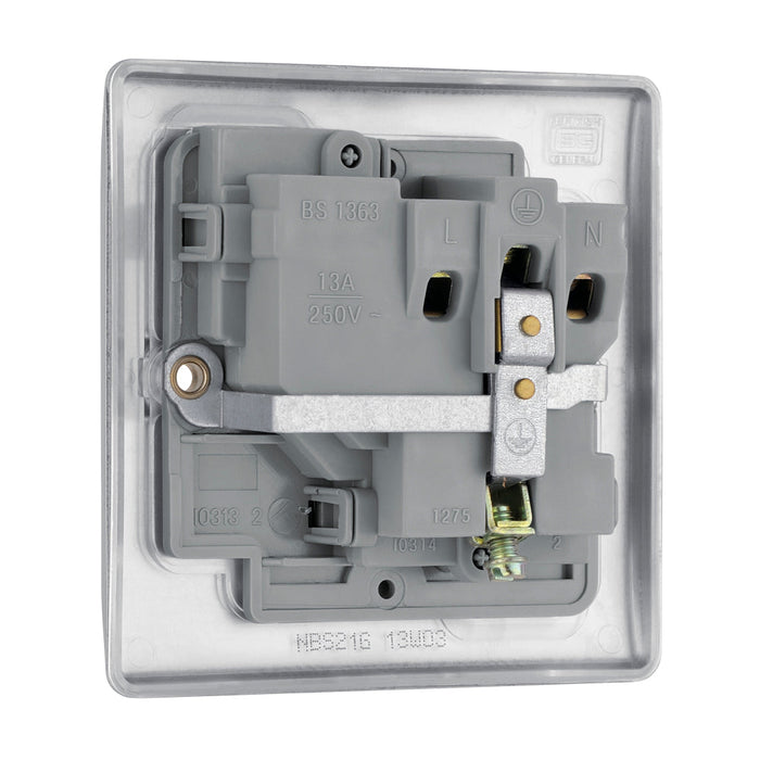 BG NBS21G Nexus Metal Single Socket 13A - Grey Insert - Brushed Steel (5 Pack) - westbasedirect.com