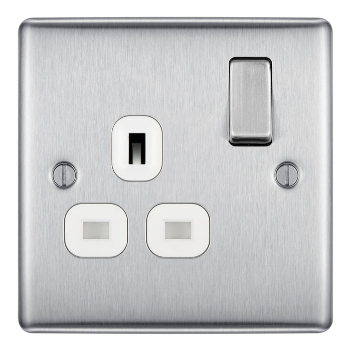 BG NBS21W Nexus Metal Single Socket 13A - White Insert - Brushed Steel (5 Pack) - westbasedirect.com