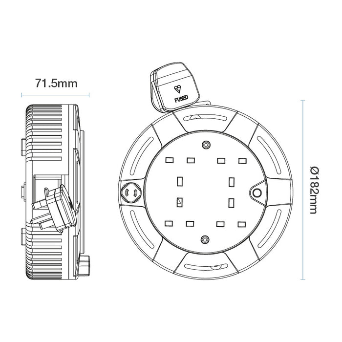 Masterplug 4 Socket 5m 10A Small Cassette Reel - Blue - westbasedirect.com