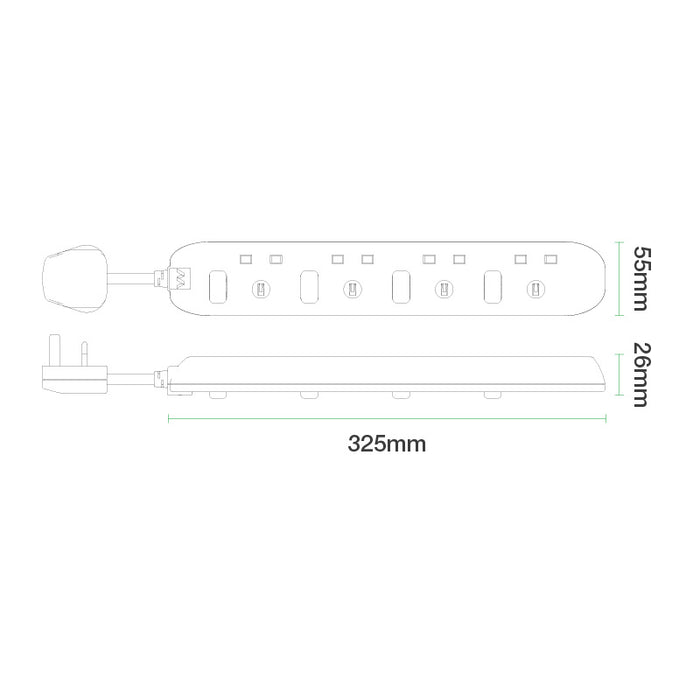 Masterplug 4 Socket 2m 13A Switched Extension Lead + Indicator White - westbasedirect.com