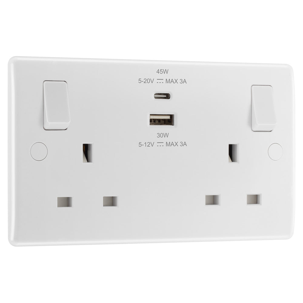 BG White Moulded USB A+C Sockets