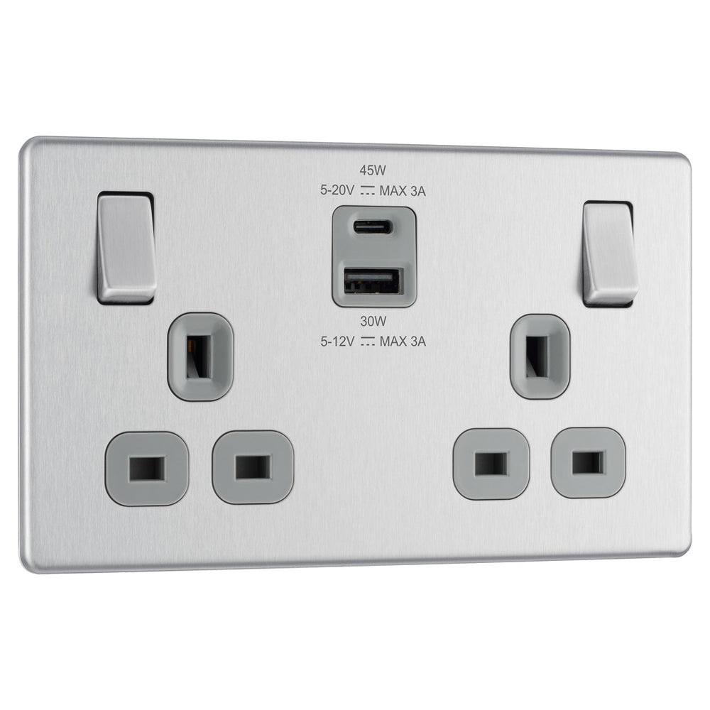BG Flatplate Screwless USB A+C Sockets