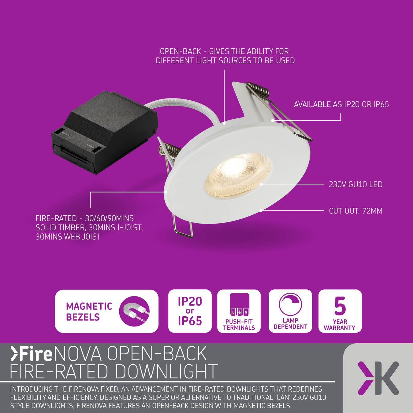 Knightsbridge FireNova GU10 Fire-Rated Open-Back Downlights