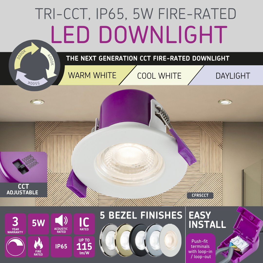 Knightsbridge CFR5CCT Tri-CCT IP65 Fire-Rated 5W LED Downlight ...