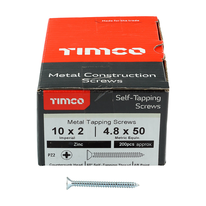 TIMCO 00102CCAZS 10 x 2" PZ2 Pozi Countersunk Zinc Self-Tapping Screws (200 Pack)