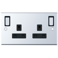 Selectric 7MPRO-585 7M-PRO 2 Gang 13A Switched DP Socket Outlet with Outboard Rockers & 2 Earth Terminals - Polished Chrome, Black Insert