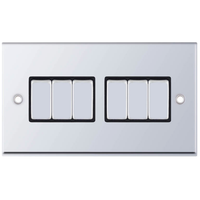 Selectric 7MPRO-505 7M-PRO 6 Gang 2 Way 10AX Plate Switch - Polished Chrome, Black Insert