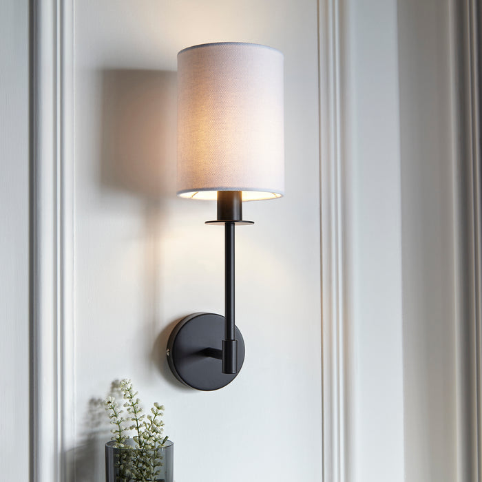 Endon 101660 Sancerre Wall Matt black & vintage white fabric 6W LED E14 (Required) - westbasedirect.com