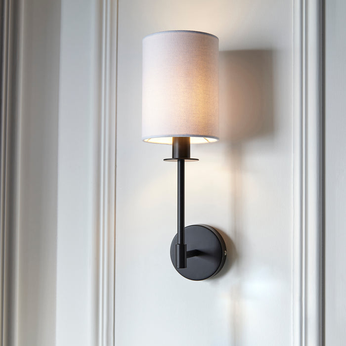 Endon 101660 Sancerre Wall Matt black & vintage white fabric 6W LED E14 (Required) - westbasedirect.com