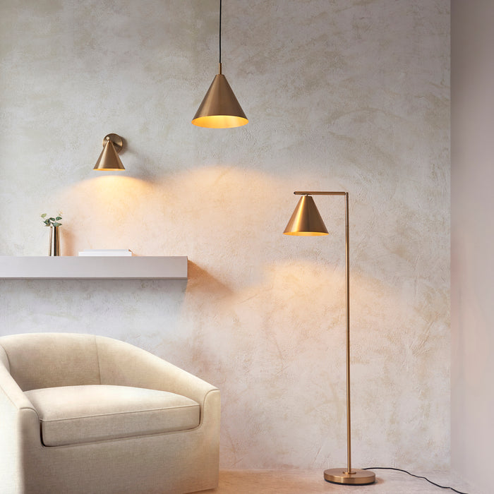 Endon 102369 Cape Task Floor Warm antique brass plate 10W LED E27 (Required) - westbasedirect.com