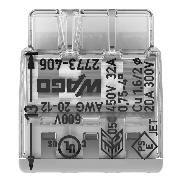 Wago 2773-406 6 Way 4mm² Compact Pushwire Connector Grey (50 Full Box)