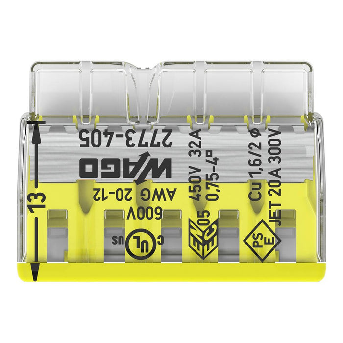 Wago 2773-405 5 Way 4mm² Compact Pushwire Connector Yellow (60 Full Box)