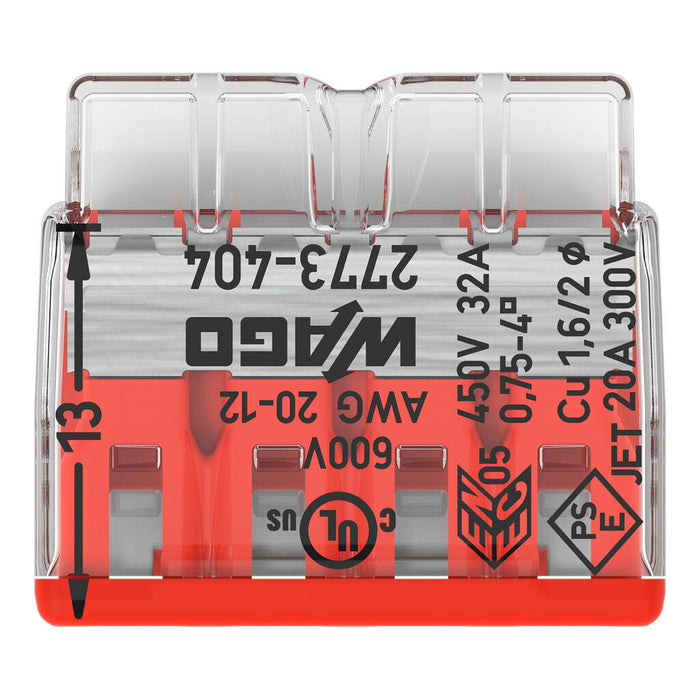 Wago 2773-404 4 Way 4mm² Compact Pushwire Connector Red (80 Full Box)