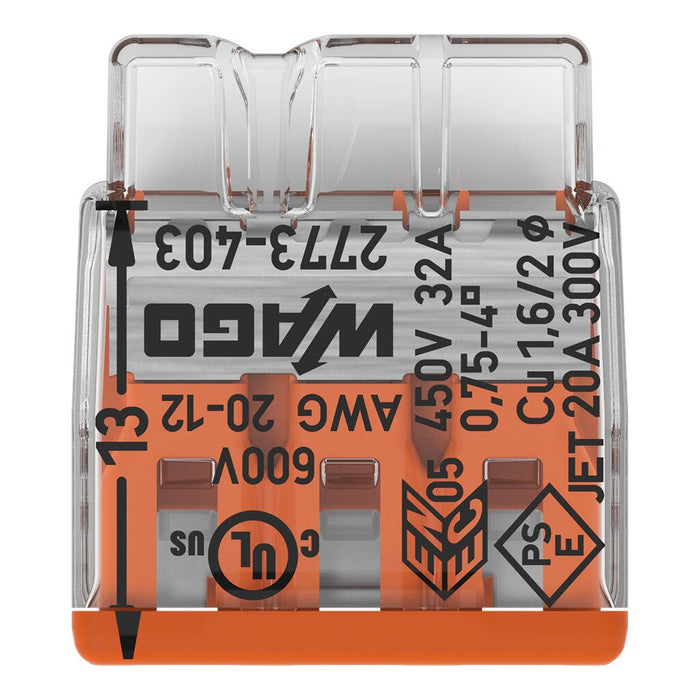 Wago 2773-403 3 Way 4mm² Compact Pushwire Connector Orange (100 Full Box)
