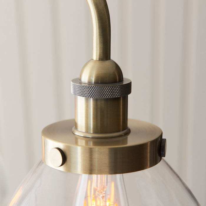 Endon 103014 Hansen 3lt Linear Pendant Antique brass plate & clear glass 3 x 10W LED E27 (Required) - westbasedirect.com