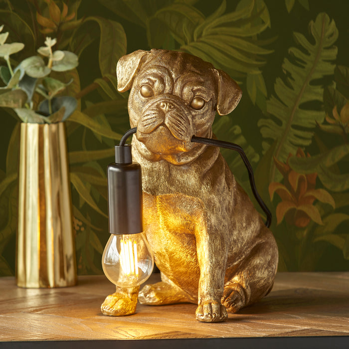 Endon 107324 Pug puppy Table Vintage gold paint & matt black 7W LED E14 (Required) - westbasedirect.com