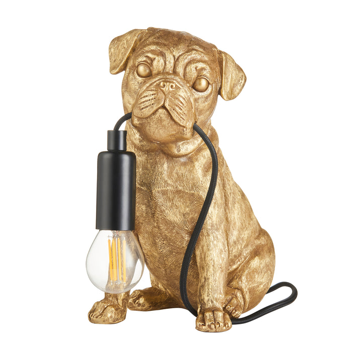 Endon 107324 Pug puppy Table Vintage gold paint & matt black 7W LED E14 (Required) - westbasedirect.com