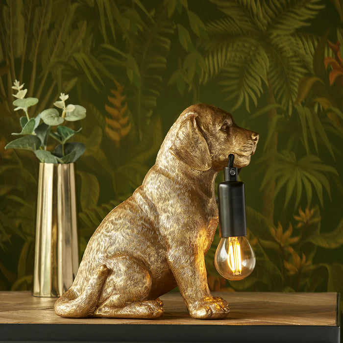 Endon 107364 Labrador Puppy Table Vintage gold paint & matt black 7W LED E14 (Required) - westbasedirect.com