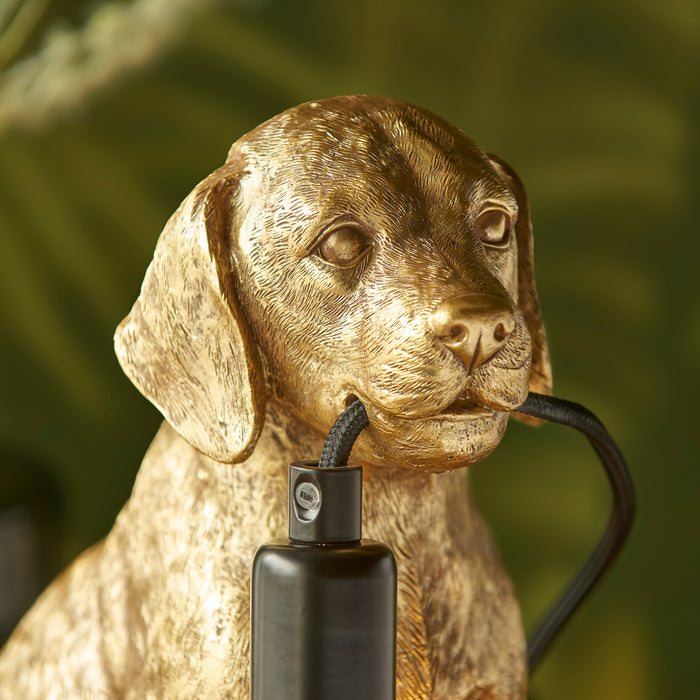 Endon 107364 Labrador Puppy Table Vintage gold paint & matt black 7W LED E14 (Required) - westbasedirect.com