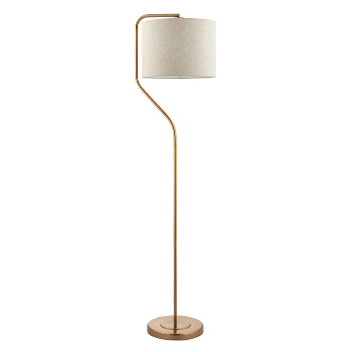 Endon 108022 Clement Floor Br aged brass plate & natural linen mix fabric 10W LED E27 (Required) - westbasedirect.com