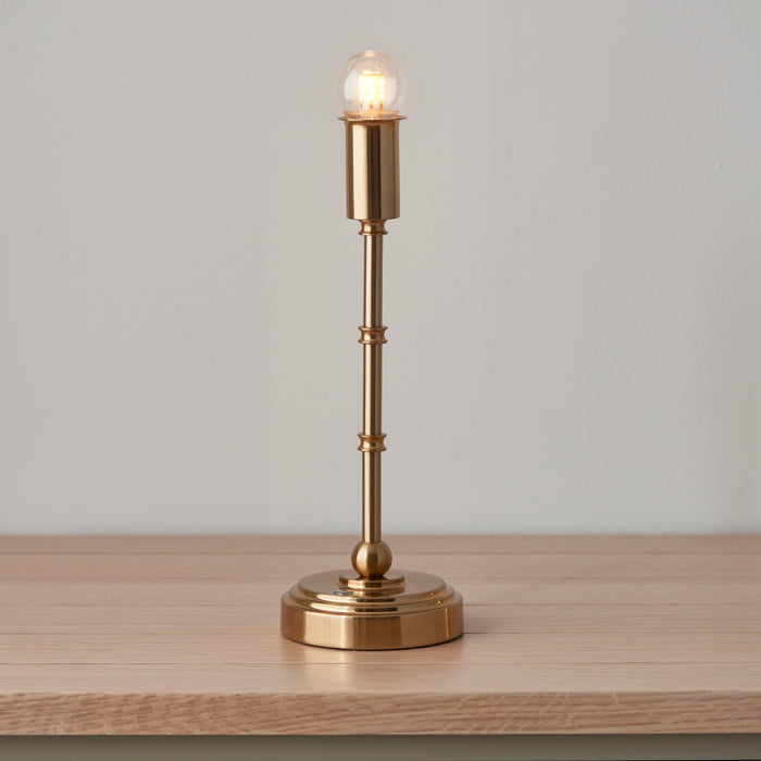 Endon 110458 Burley Rechargeable Table Base Brushed aged brass plate 1.5W LED (SMD 2835) Warm White - westbasedirect.com