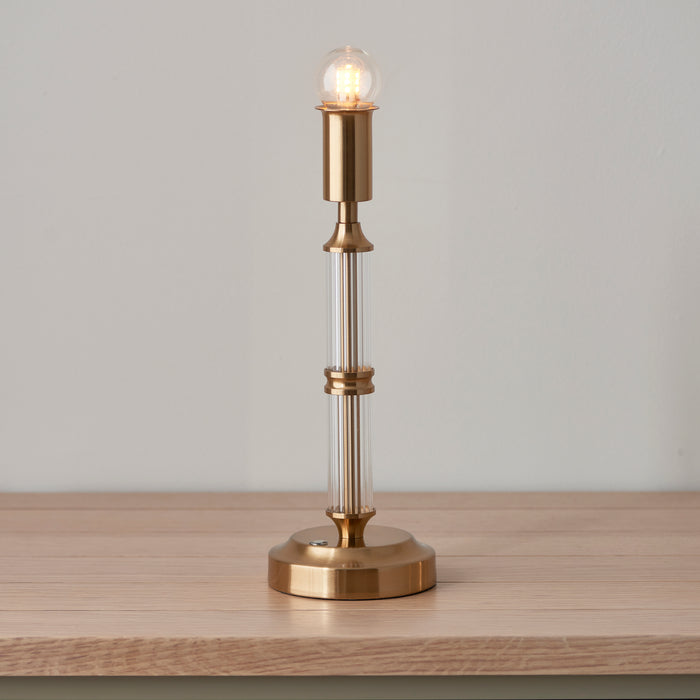 Endon 110463 Morton Rechargeable Table Base Brushed aged brass plate & clear acrylic 1.5W LED (SMD 2835) Warm White - westbasedirect.com