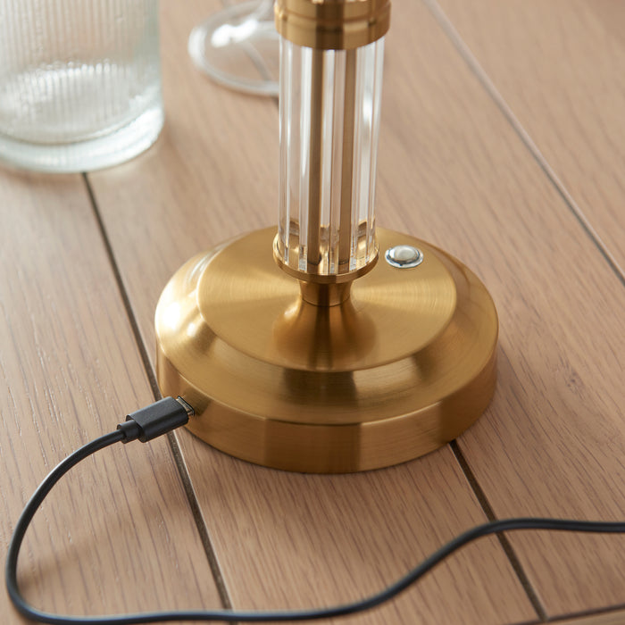 Endon 110463 Morton Rechargeable Table Base Brushed aged brass plate & clear acrylic 1.5W LED (SMD 2835) Warm White - westbasedirect.com