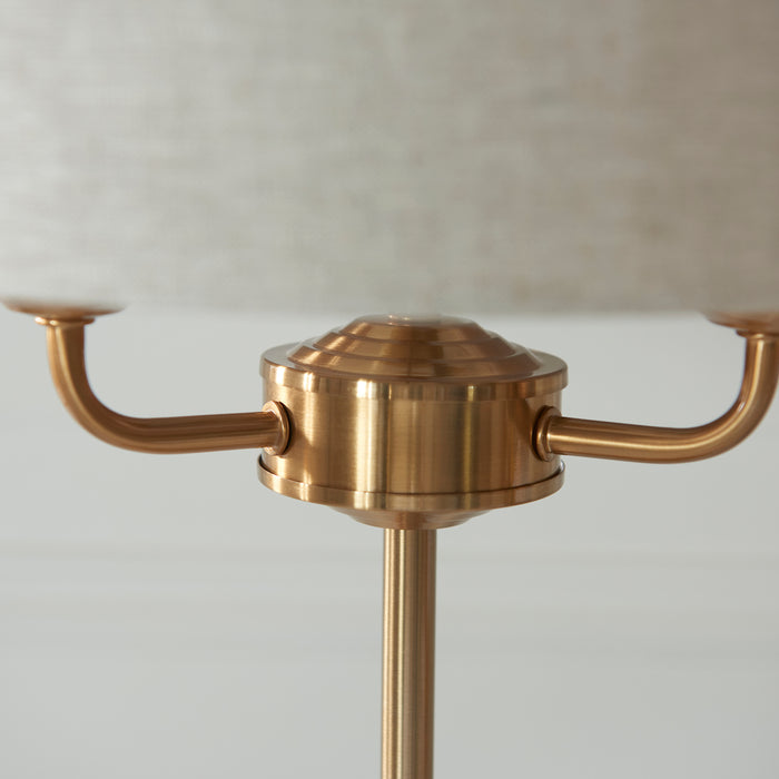 Endon 110721 Highclere 3lt Table Vintage brass & natural linen 3 x 7W LED E14 (Required) - westbasedirect.com