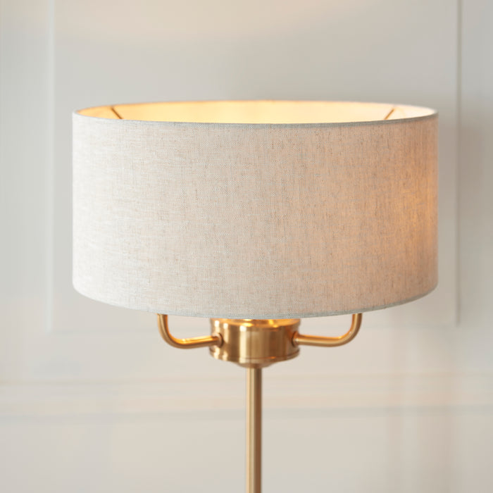 Endon 110721 Highclere 3lt Table Vintage brass & natural linen 3 x 7W LED E14 (Required) - westbasedirect.com