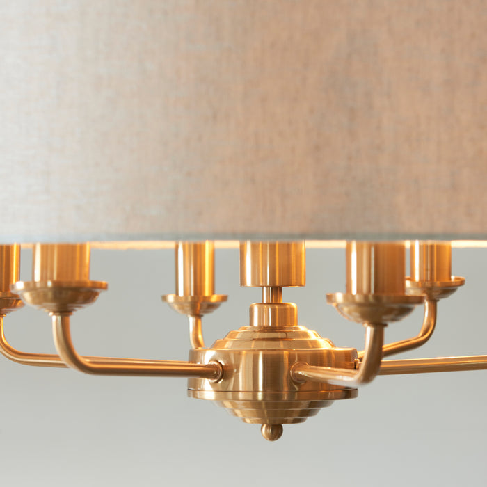 Endon 110722 Highclere 6lt Pendant Vintage brass & natural linen 6 x 6W LED E14 (Required) - westbasedirect.com