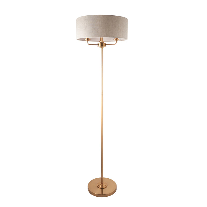 Endon 110724 Highclere 3lt Floor Vintage brass & natural linen 3 x 6W LED E14 (Required) - westbasedirect.com