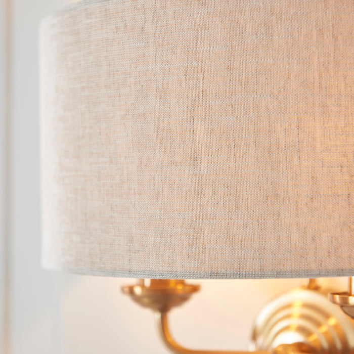 Endon 110726 Highclere 2lt Wall Vintage brass & natural linen 2 x 6W LED E14 (Required) - westbasedirect.com