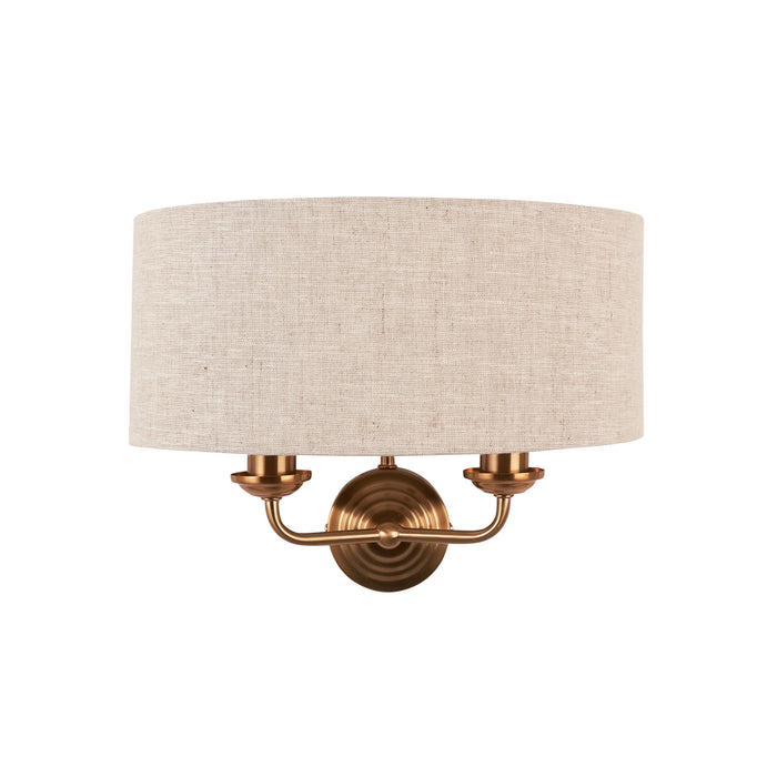 Endon 110726 Highclere 2lt Wall Vintage brass & natural linen 2 x 6W LED E14 (Required) - westbasedirect.com
